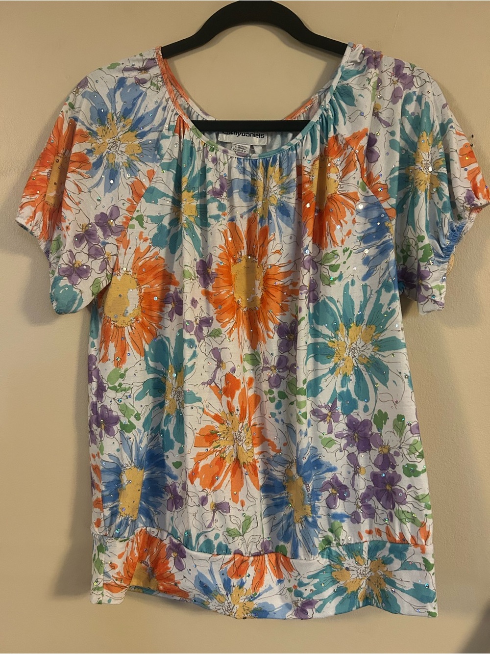 Cathy Daniels Floral Rhinestone Top Size M